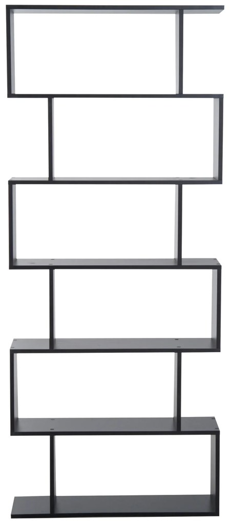 Biblioteca Design Modern in forma de S, din Lemn, cu 6 Rafturi, Negru, 80x23x192cm HOMCOM | Aosom Romania