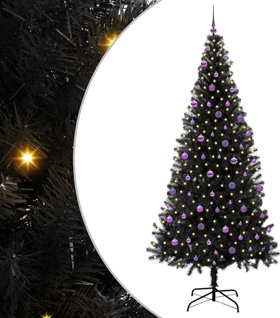 vidaXL Brad de Crăciun cu 300 LED cu suport Negru 240 cm PVC