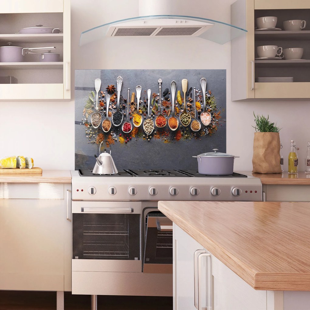 Panou Sticla Bucatarie, 80x120cm, Protectie aragaz, Antistropi, Termorezistent, Alimente, Condimente, Spices Black Board