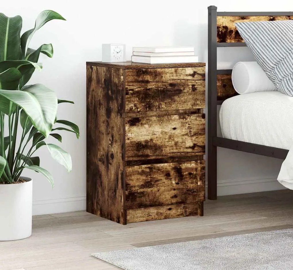 vidaXL Noptiera cu 3 sertare stejar afumat 39x35x65 cm