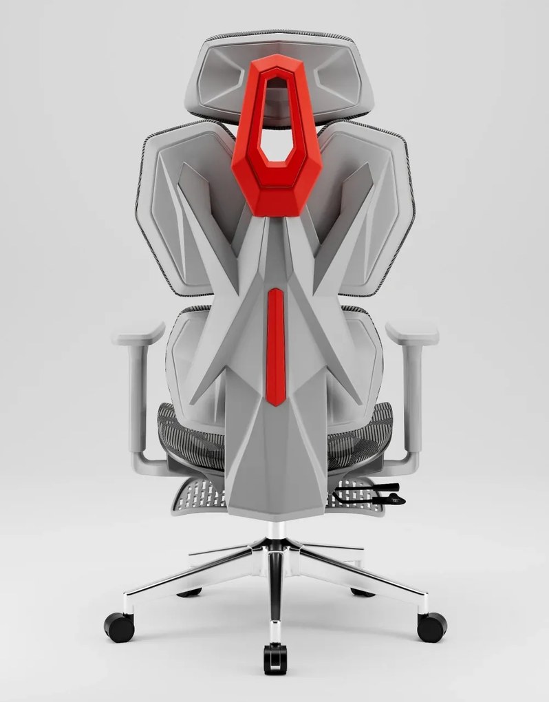 PORTO E04 Pro Executive – Scaun Ergonomic cu Suport Lombar Ajustabil, Tetieră Reglabilă, Cotiere 3D, Șezut Extensibil, Înclinare 135°, Suport pentru Picioare și Bază Metalică, Mesh, Gri