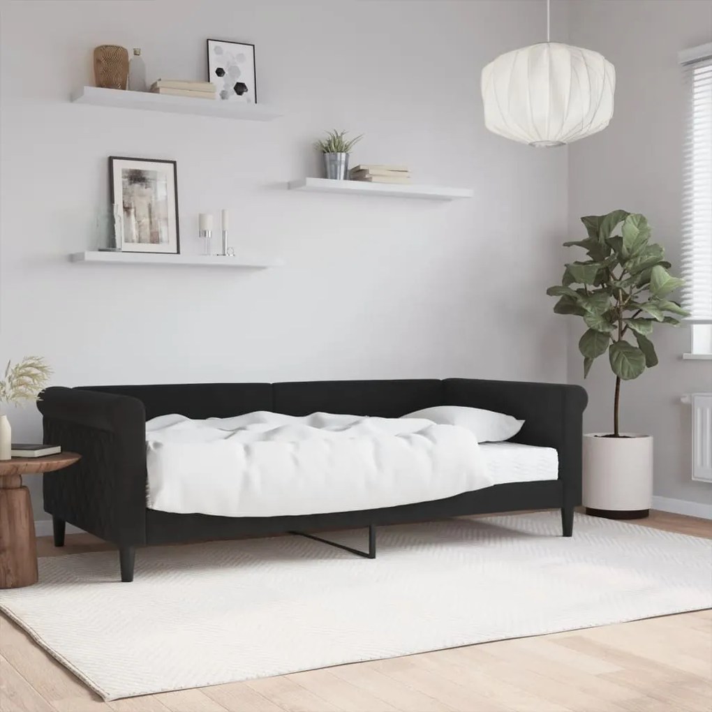 3197762 vidaXL Pat de zi cu saltea, negru, 90x190 cm, catifea
