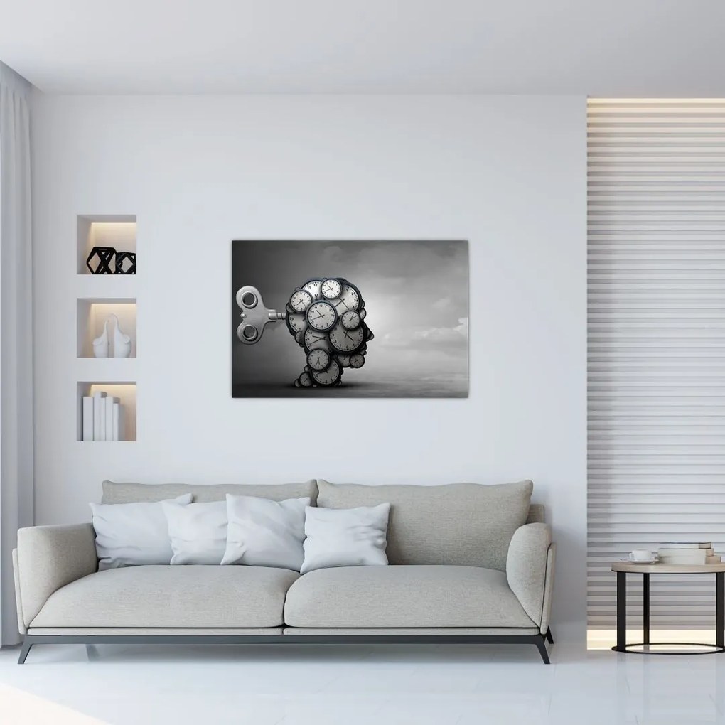 Tablou artistic cu cu cap și ceas (90x60 cm)