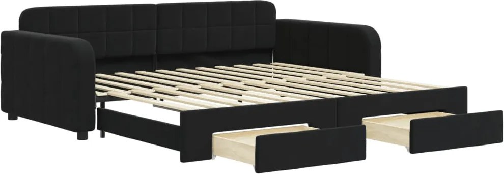 vidaXL Pat de zi cu extensie și sertare, negru, 100x200 cm, catifea