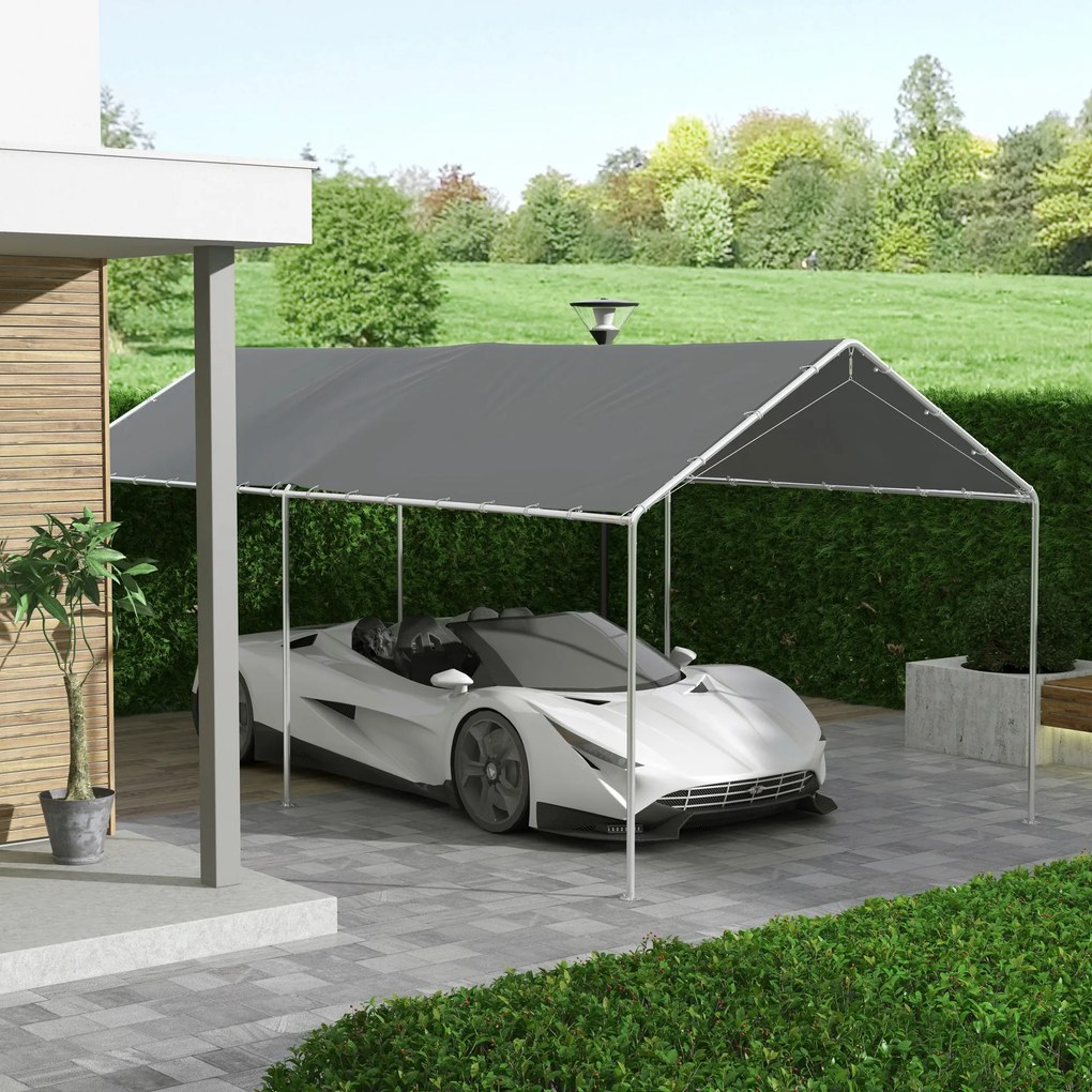 Outsunny Acoperiș Carport 10 x 20 ft, Husă de Schimb Rezistentă la UV cu Corzi Elastice, Gri Închis | Aosom Romania