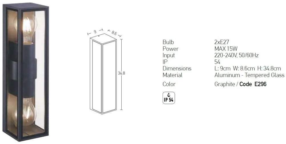 Aplica de perete pentru iluminat exterior, IP54 Furia grafit