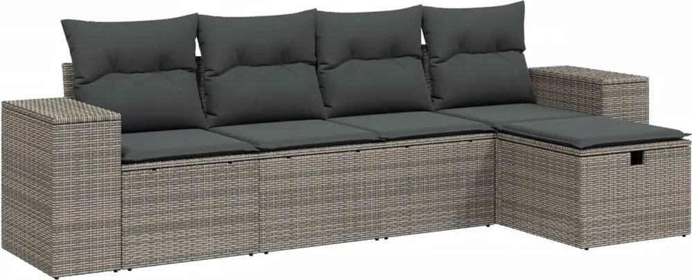 vidaXL Set canapea de grădină cu perne, 5 piese, gri, poliratan