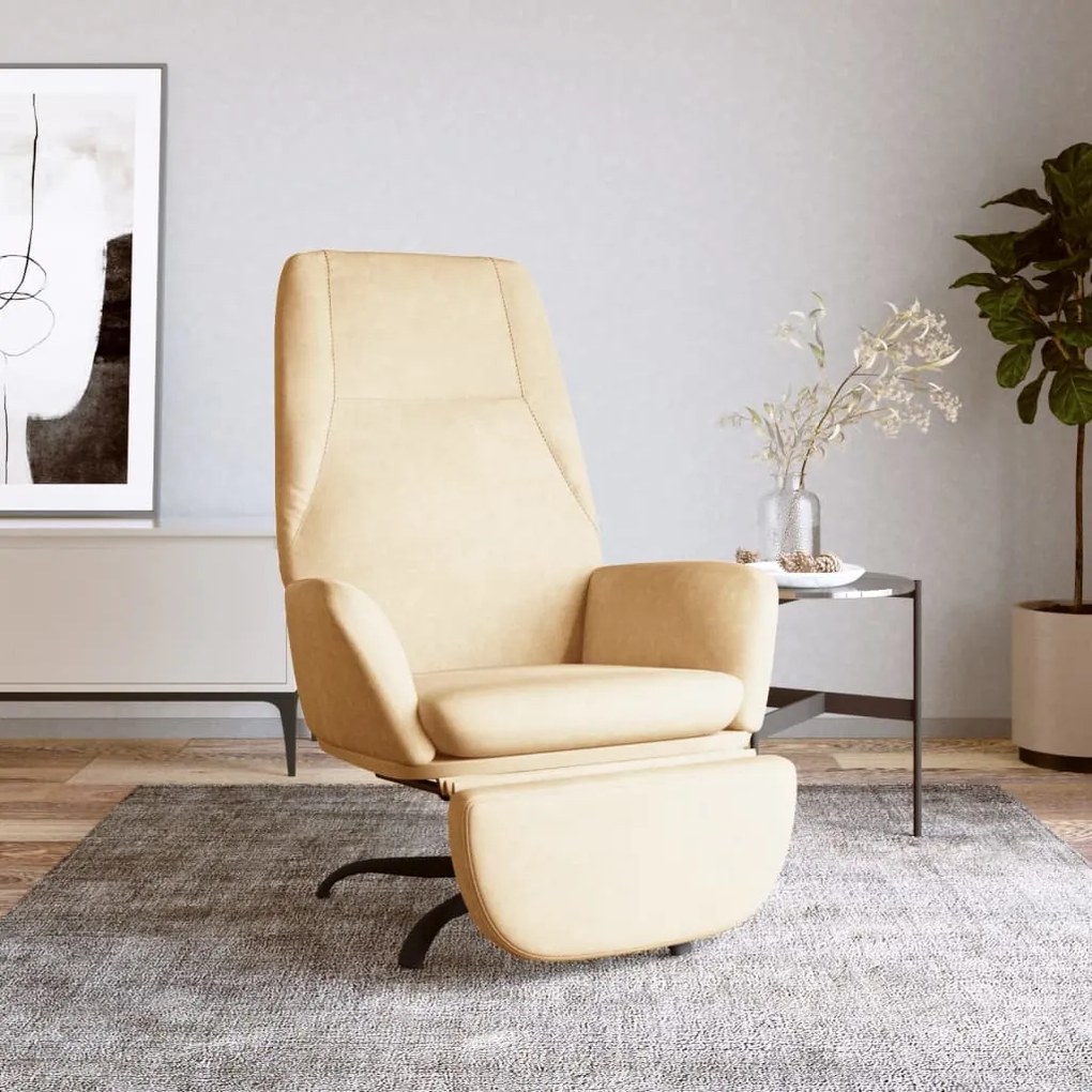 3097857 vidaXL Scaun de relaxare cu taburet, alb crem, catifea