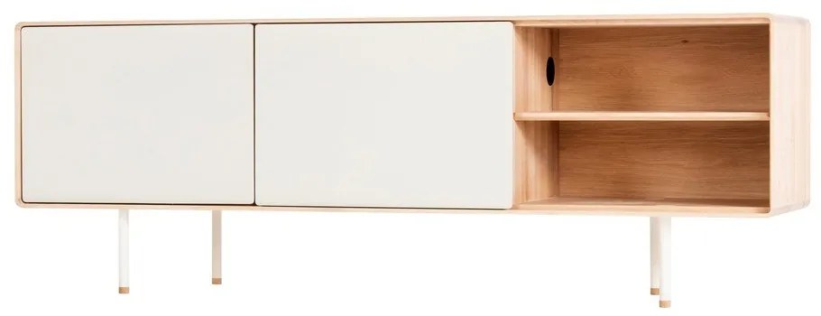 Comodă TV albă/în culoare naturală din lemn de stejar 180x64 cm Fina – Gazzda