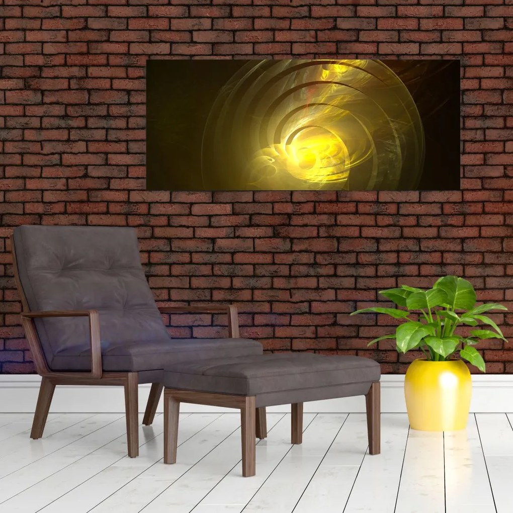 Tabloul cu spirala abstractă în galben (120x50 cm)