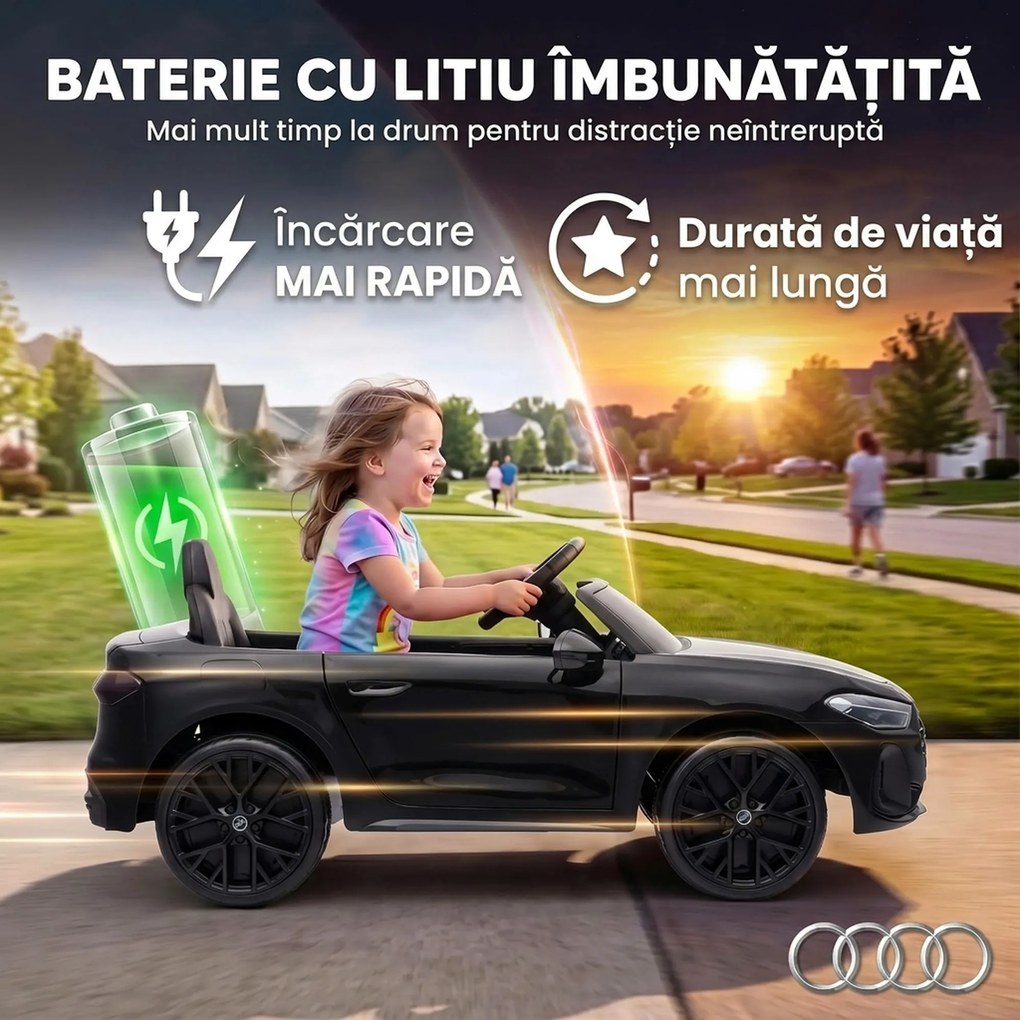 AIYAPLAY Mașină Electrică pentru Copii 12V Audi A5L cu Telecomandă, Baterie cu Litiu, 2 Motoare, Telecomandă, Negru | Aosom Romania