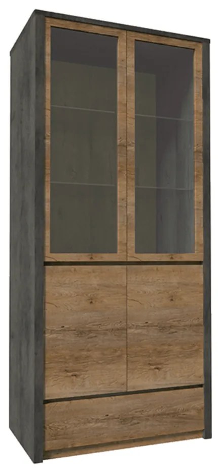 Vitrina, stejar lefkas inchis/gri, MONTANA W2D