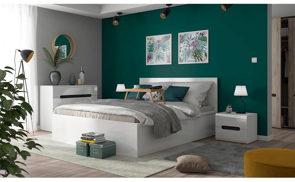 Pat de o persoană 120 cm Tetrix 6 (alb lucios) (cu somieră) (cu sp. depozitare). Promo -30%. 1098485