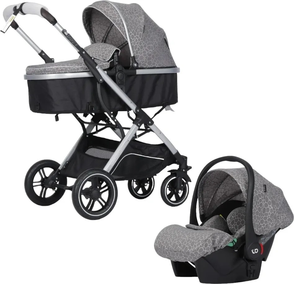 Carucior nou nascuti 3 in 1 NOVOKIDS™ H3100 series, Cu geanta bebe, Cadru Aluminiu, Amortizoare, Roti din cauciuc plin AVE, Landou, Scoica auto,