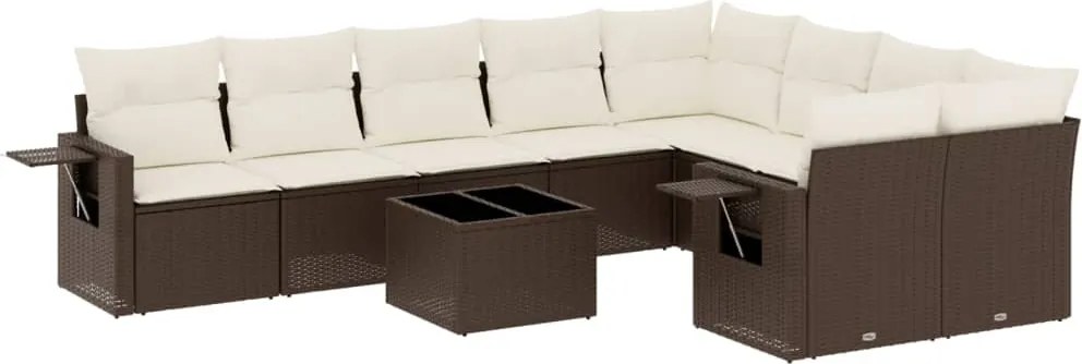 vidaXL Set canapele de grădină cu perne, 10 piese, maro, poliratan