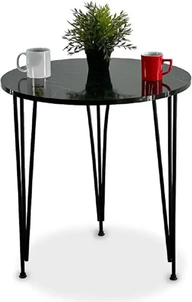 Masa bucatarie rotund texturata,negru marmurat, Homs 70x70x75 cm, A0048