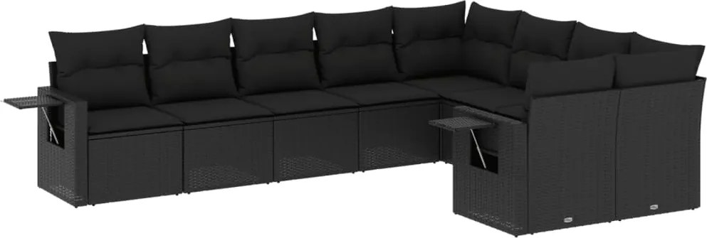 vidaXL Set mobilier de grădină cu perne, 9 piese, negru, poliratan