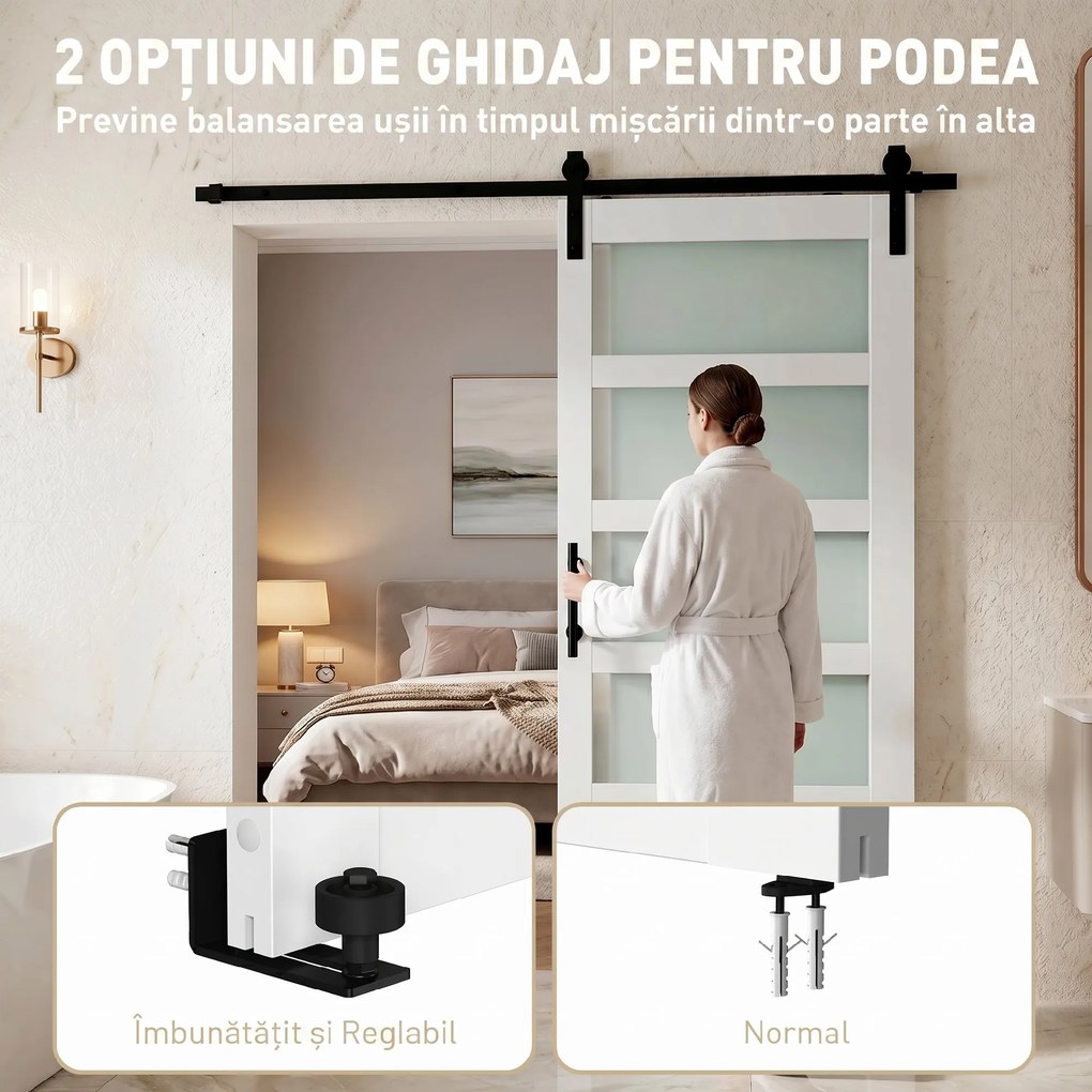 HOMCOM Ușă Glisantă 91.4x213.4cm cu Kit, Panouri din Sticlă, Aspect Lemn Alb | Aosom Romania