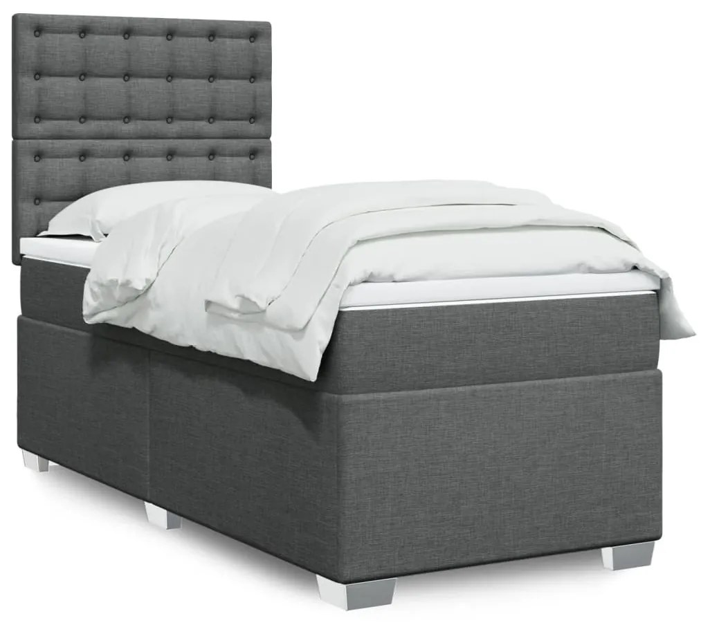 vidaXL Pat box spring cu saltea, gri închis, 90x190 cm, textil
