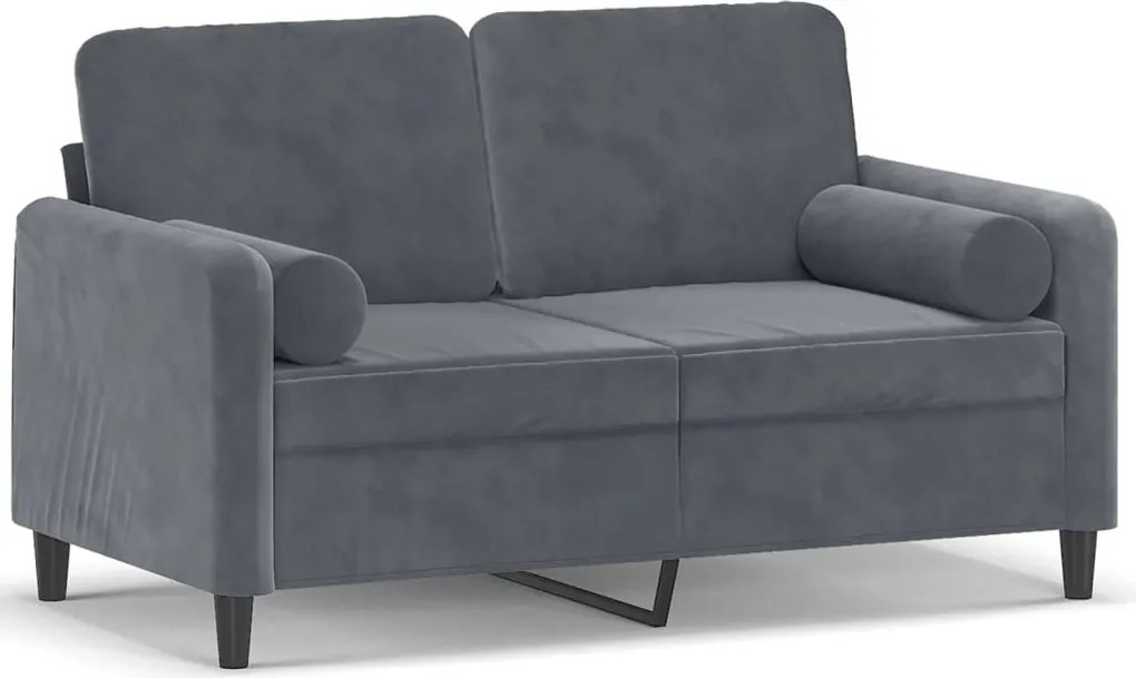 vidaXL Canapea cu 2 locuri cu pernuțe, gri închis, 120 cm, catifea