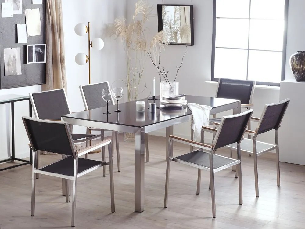Set de masă pentru grădină Grosso (negru) (blat din sticlă 180x90 cm) (scaune negre). 1011750