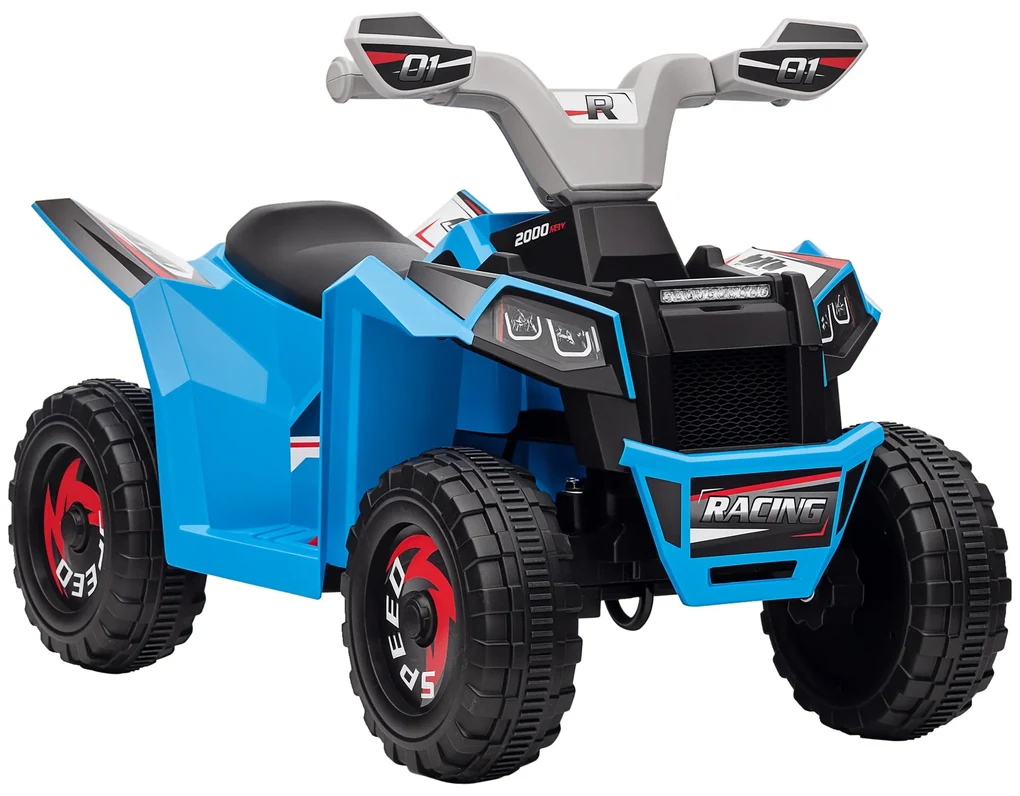 HOMCOM ATV pentru Copii 18-36 Luni din PP și Metal cu Roți Rezistente, Viteză Max 2.5 km/h, Design Atractiv, Albastru Gri și Negru | Aosom Romania