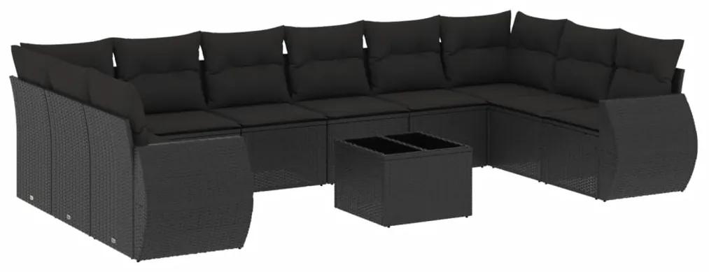 3254212 vidaXL Set canapele de grădină cu perne, 11 piese, negru, poliratan