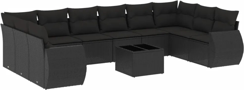 vidaXL Set canapele de grădină cu perne, 11 piese, negru, poliratan