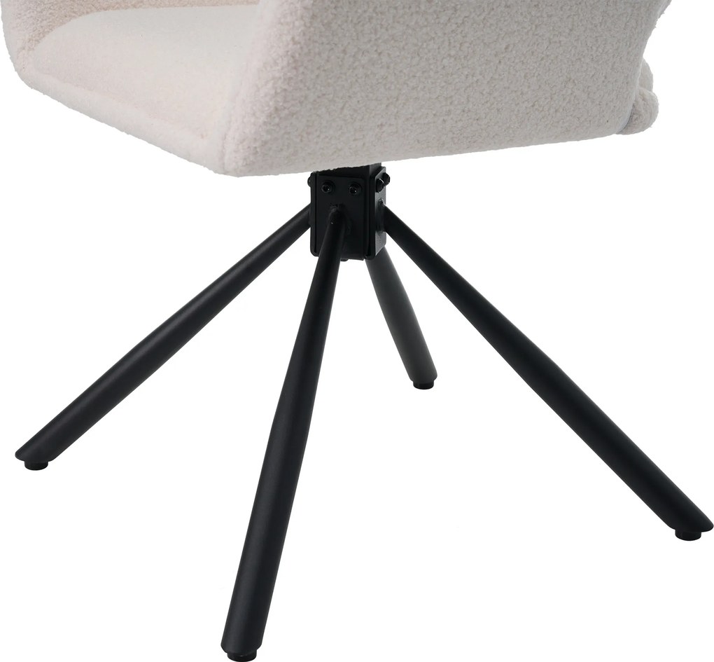 Set de 2 scaune de dining moderne, tapițate în sherpa, cu cotiere și funcție rotativă, Alb
