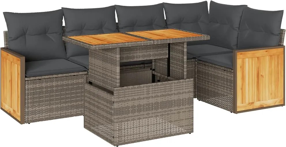 vidaXL Set mobilier grădină cu perne 6 piese gri poliratan/lemn acacia