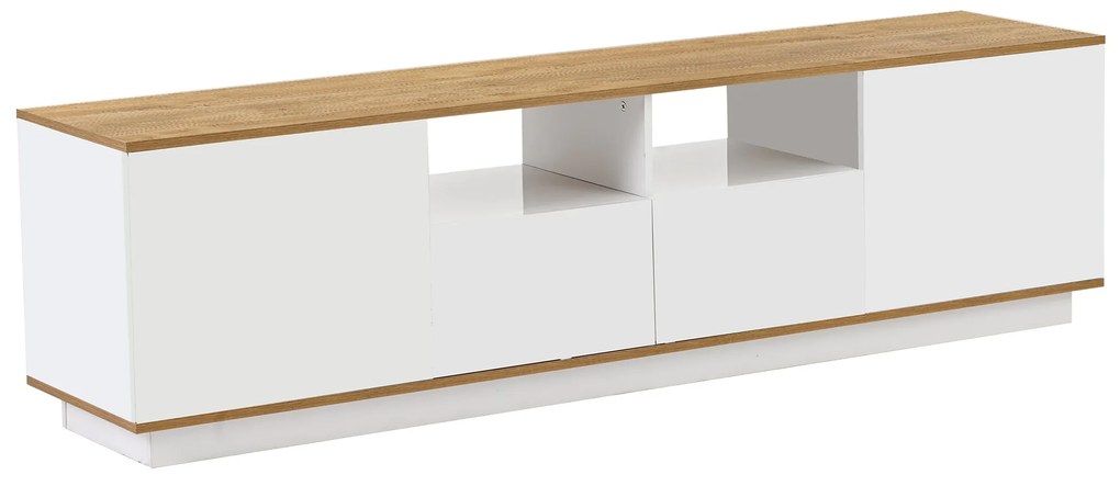 Mobilier TV modern cu LED-uri reglabile, Alb+Culoare naturală | Aosom Romania