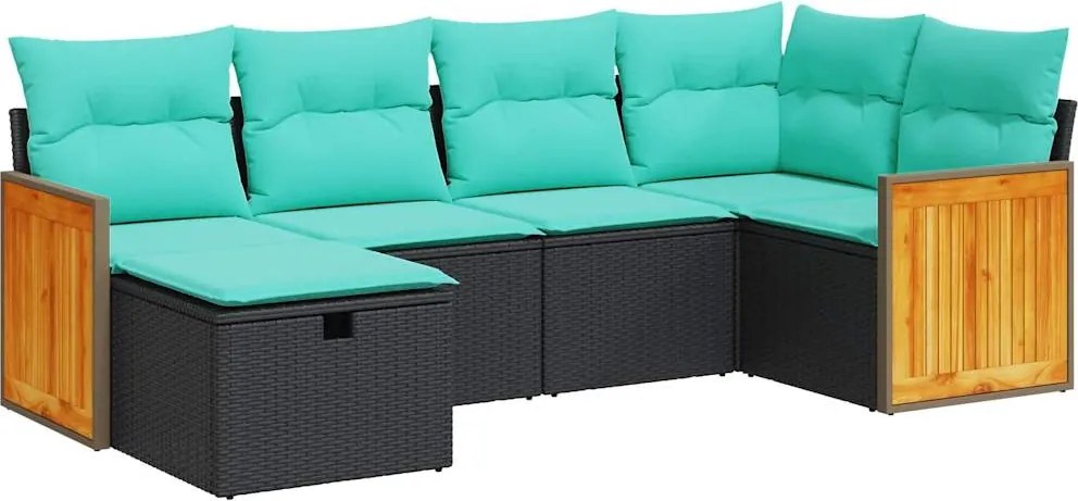 vidaXL Set mobilier de grădină cu perne, 6 piese, negru, poliratan