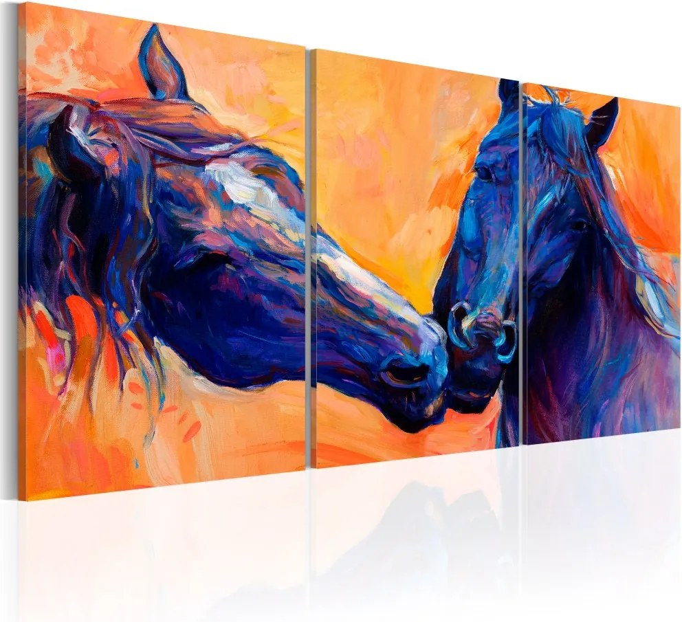 Tablou pe pânză - Blue Horses 60x30 cm cm