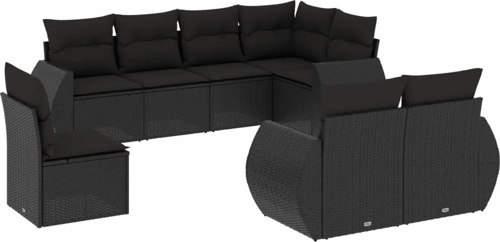 vidaXL Set mobilier de grădină cu perne, 8 piese, negru, poliratan