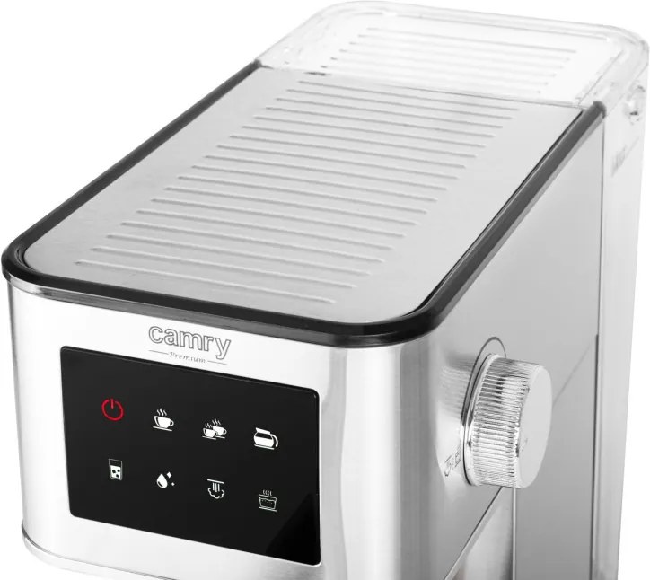 Aparat de espresso 7-în-1 Camry CR 4389, 1200 W, 20 bar, 1,7 l, control PID, panou LCD tactil, încălzire cești, extracție la rece, oțel inoxidabil