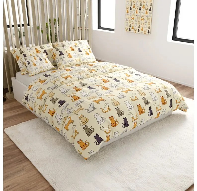 Lenjerie de pat microplus COLORED CATS crem Dimensiunile lenjeriei: 70 x 90 cm | 140 x 200 cm
