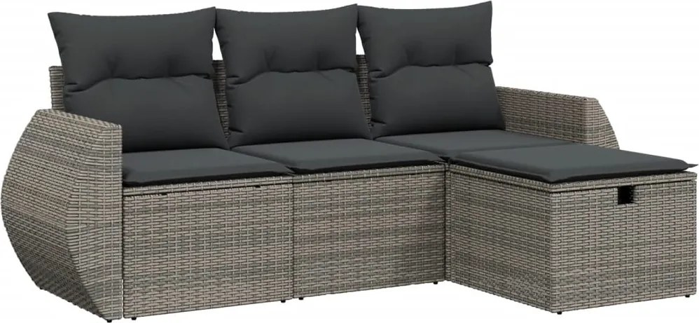 vidaXL Set canapea de grădină cu perne, 4 piese, gri, poliratan
