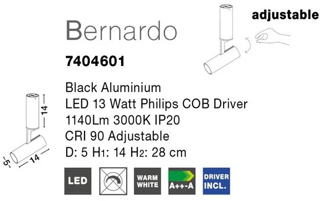 Spot LED aplicat, directionabil BERNARDO negru NVL-7404601