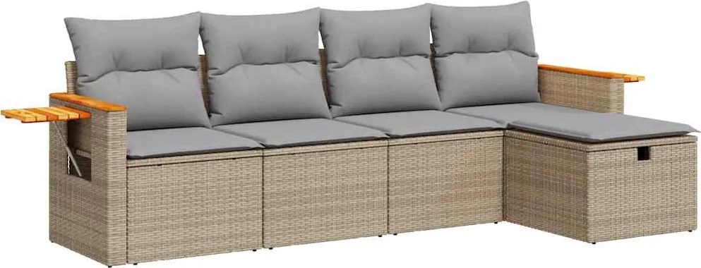 vidaXL Set canapele de grădină cu perne, 5 piese, bej, poliratan