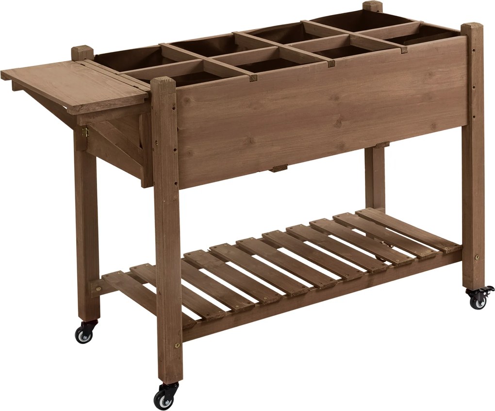 Outsunny Raised Garden Bed Planter Box w/ 8 Grow Grids, Storage Shelf & Lockable Wheels | Aosom Romania