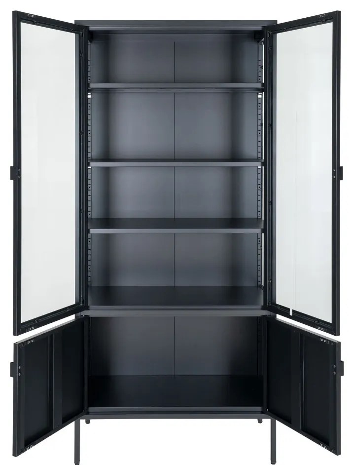 Vitrină Brisbane, 4 uși din sticlă, oțel, negru 80x35x180 cm