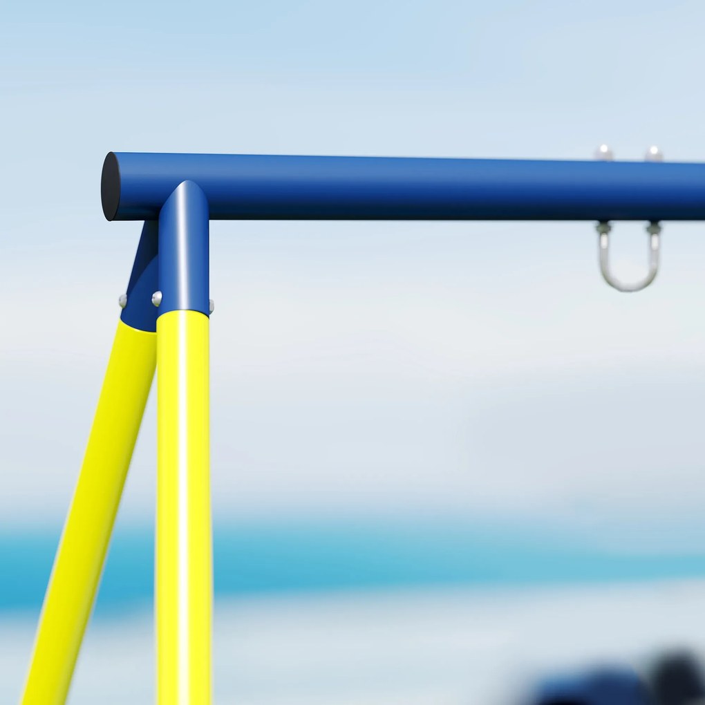 AIYAPLAY Cadru pentru Leagăn de Grădină pentru Copii, Structură din Oțel, Anti-UV, Impermeabil, Suportă 150 kg, cu 4 Cârlige pentru Leagăn Tip Cuib, Leagăn în U, Scară, 260x160x178 cm, Albastru | Aosom Romania