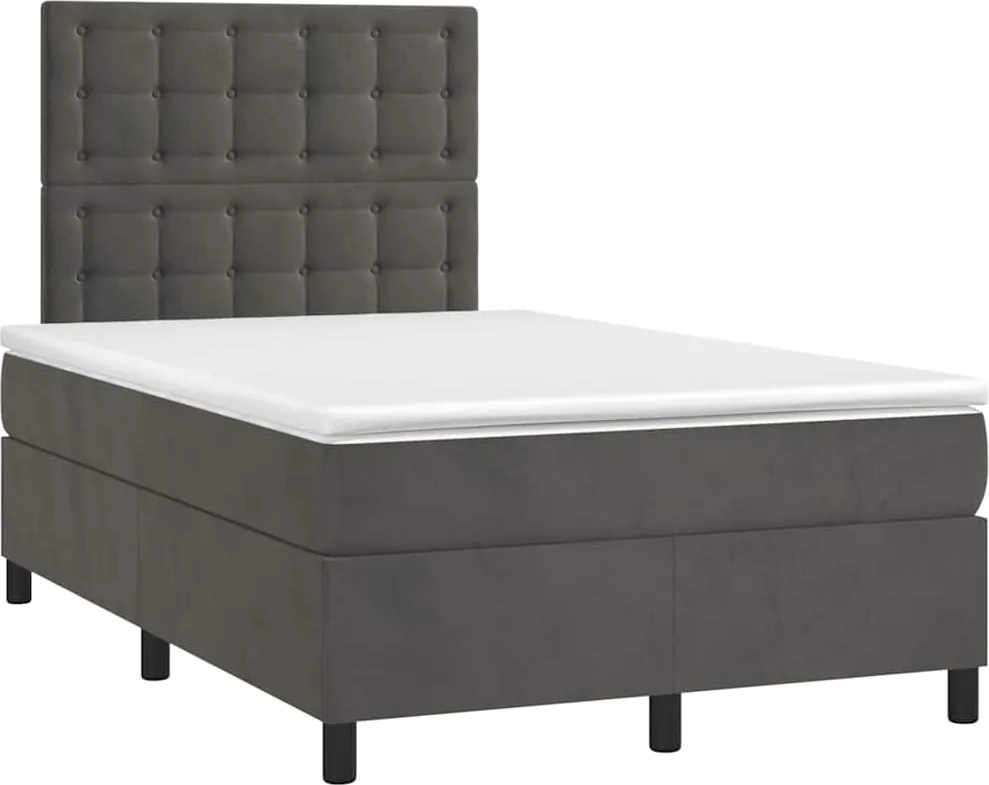 vidaXL Pat box spring cu saltea, gri închis, 120x190 cm, catifea