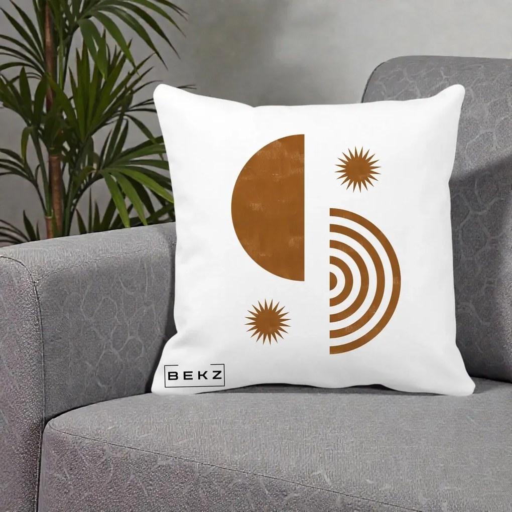 Perna Decorativa Boho Sun si Spirala, 40x40 cm, Alba Mata, Husa Detasabila, Perna Inclusa, BEKZ®