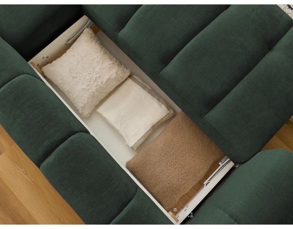 Colțar verde extensibil/cu spațiu de depozitare (cu colț pe partea dreaptă/cu șezlong) Fuji – Bobochic Paris