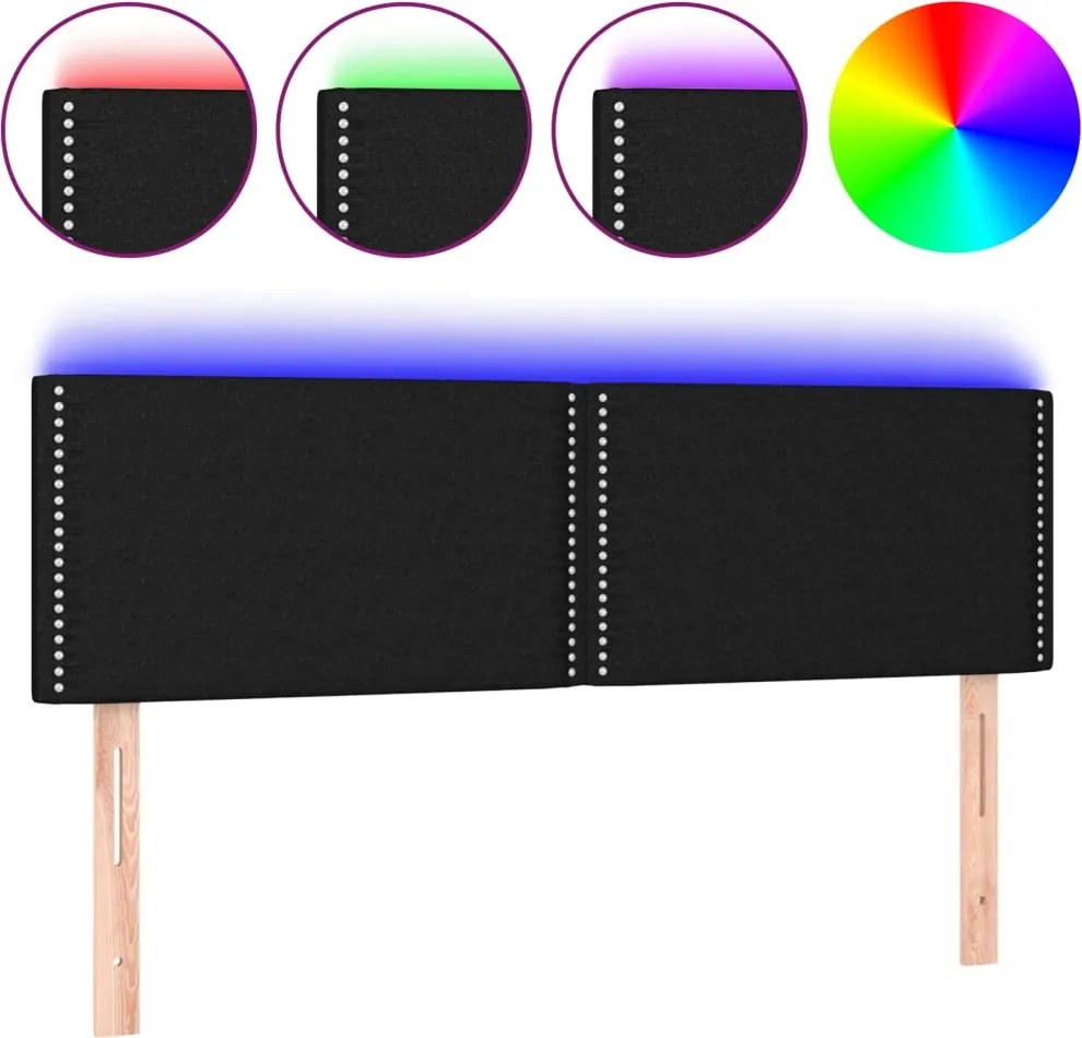 vidaXL Tăblie de pat cu LED, negru, 144x5x78/88 cm, textil