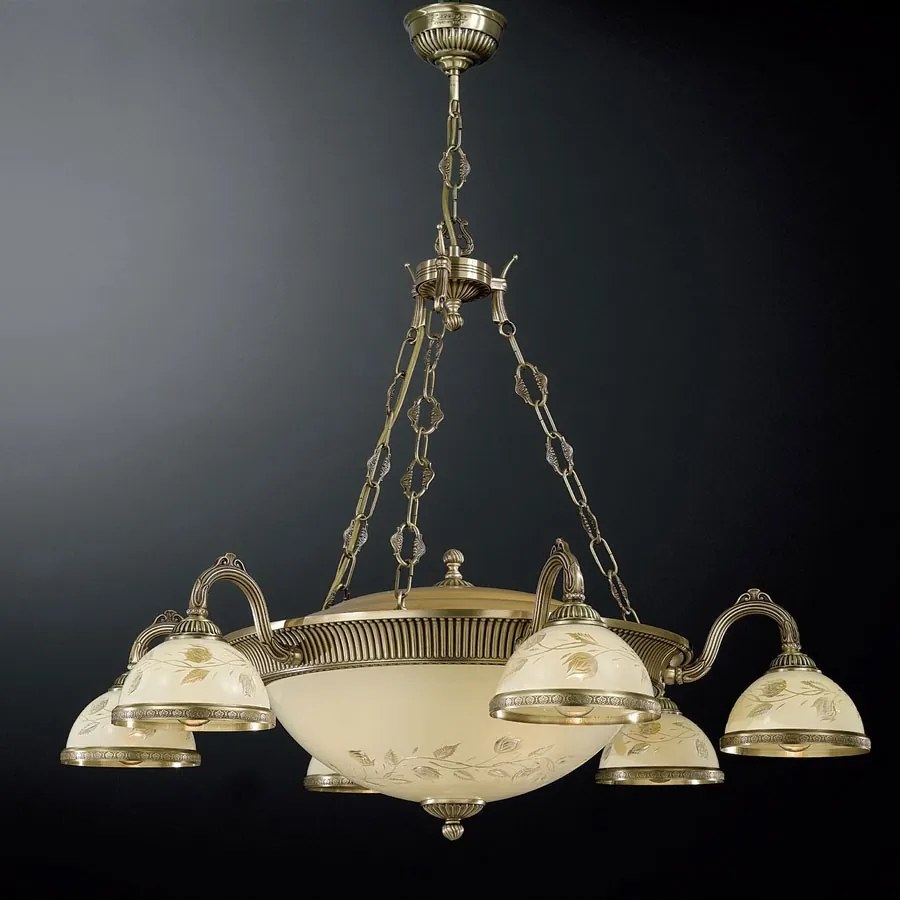 Candelabru cu 6 brate din alama cu sticla decorata design italian 6208
