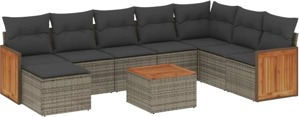 vidaXL Set canapele de grădină, 9 piese, cu perne, gri, poliratan
