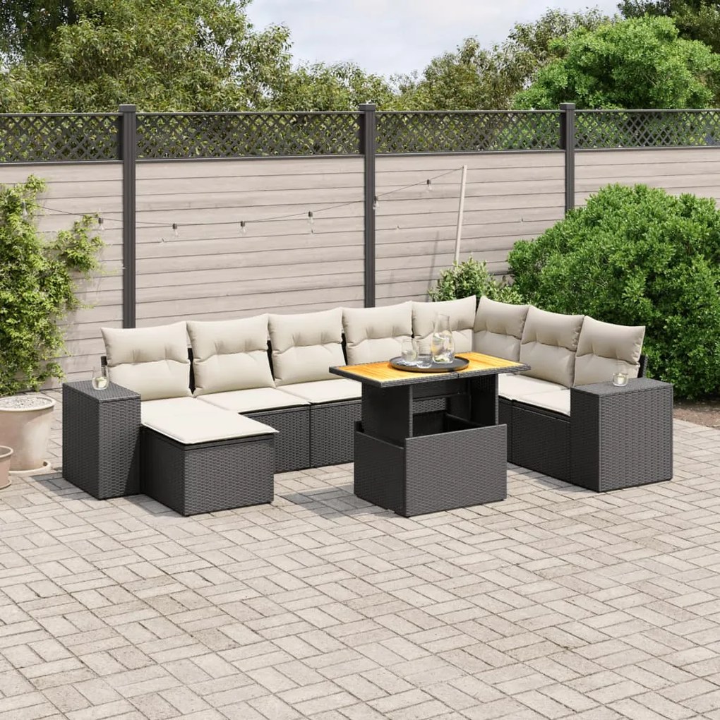 vidaXL Set mobilier de grădină cu perne, 9 piese, negru, poliratan