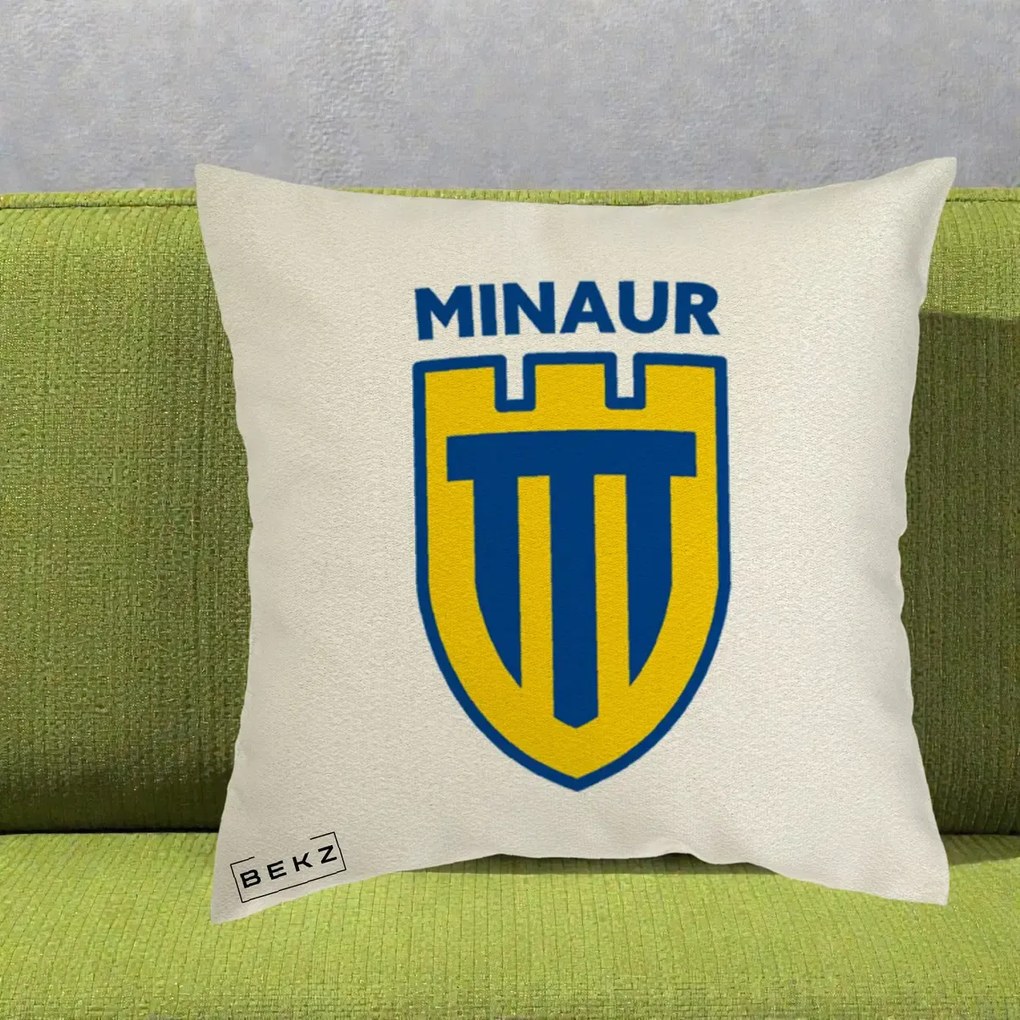 Perna Personalizata Minaur Baia Mare Fotbal, 40x40 cm, Ecru, Husa Detasabila, Perna Inclusa, BEKZ®